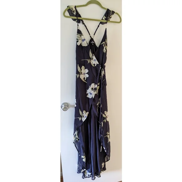 Navy floral print high-low wrap dress - Picture 5 of 6